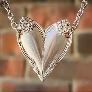 Elegant Silver Heart Pendant Necklace 18 inches